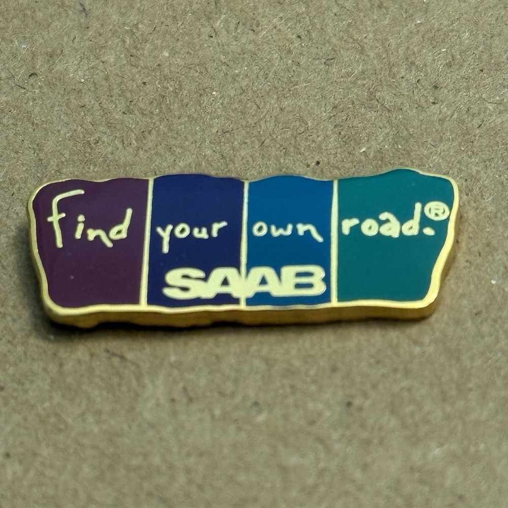 Saab "Find Your Own Road" Car Automobile Swedish European Lapel Pin VTG